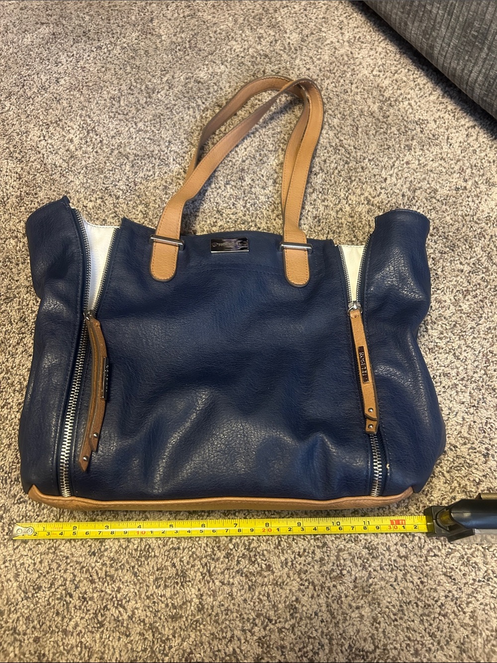 Rosetti Navy Blue and Tan Leather Shoulder Bag